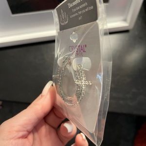 Silver tone cross hoops - New